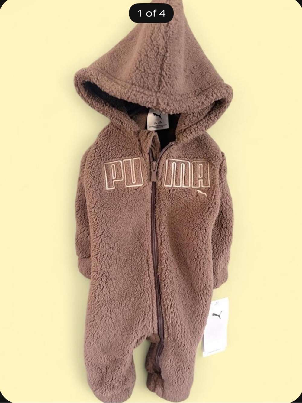 Puma Brown Infant Sherpa Hooded One-Piece size 0-3 mos.